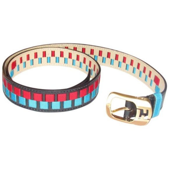 FENDI Black Red Aqua Blue Gold Leather Gold Buckle main image 5